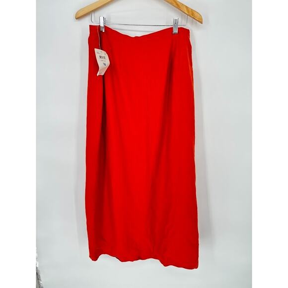 Emma James Liz Claiborne Faux Wrap Button Maxi Skirt Orange Linen Blend Size 16 - Picture 4 of 11